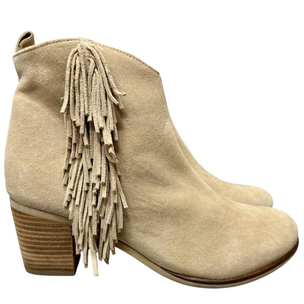 Matisse “Cloey” Natural Fringe Leather Suede Ankle Boots Size 8